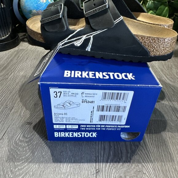 Birkenstock New w/ Box Arizona Black Oiled Leather Soft Bed Women Size 37 L6 - Picture 8 of 8